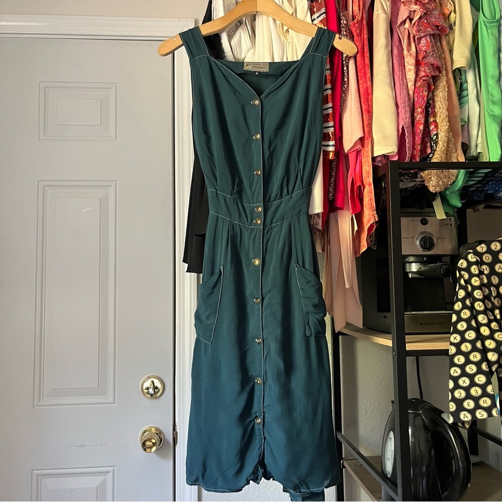 Field Day: Teal Midi Dress with Button Details and side pockets: Small